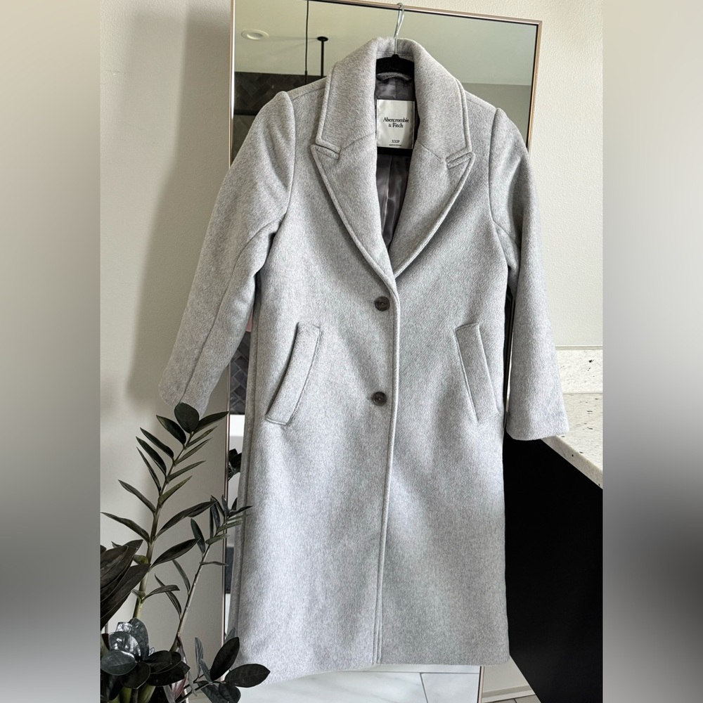 Abercrombie & Fitch Wool-Blend Tailored Topcoat GREY XXS PETITE